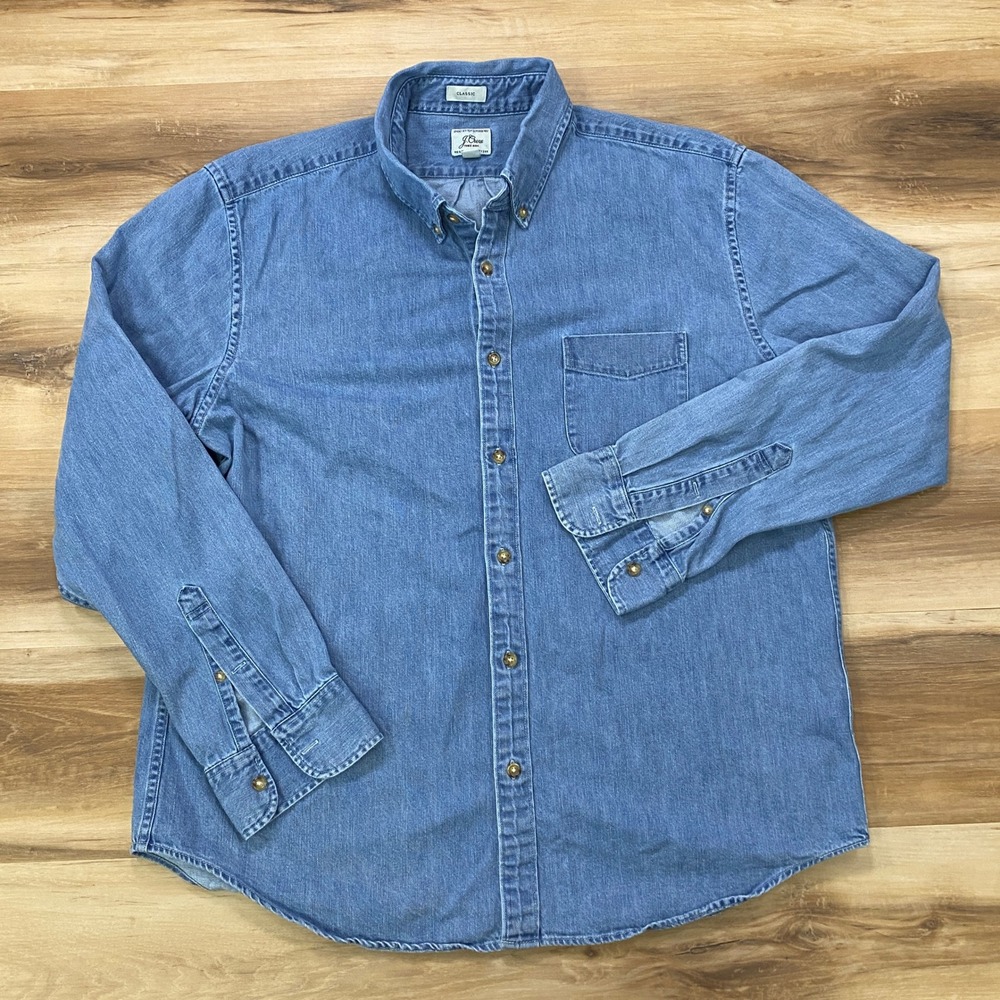 J.Crew Midweight Denim Work Shirt Mens XL 5 Year Wash Cotton Classic Fit Blue